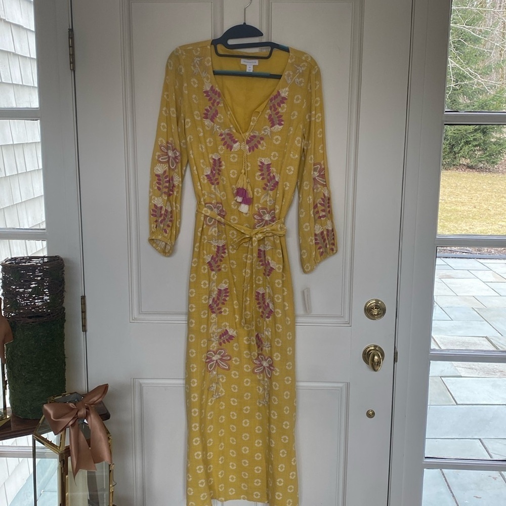 Embroidered Linen Midi Dress Caftan / Resort Wear NWT XS - Picture 2 of 15